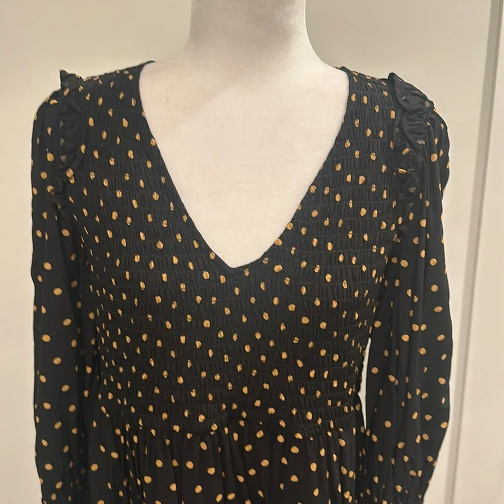 Madewell Smocked Elastic Top Polka Dt V-Neck Dress Sz M - Picture 2 of 6